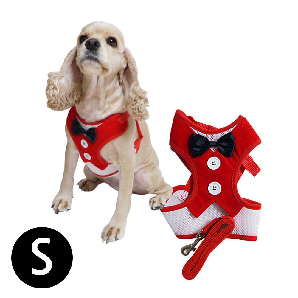 펫투유 우쭈쭈 턱시도 하네스 세트 레드 (S) (강아지 하네스)