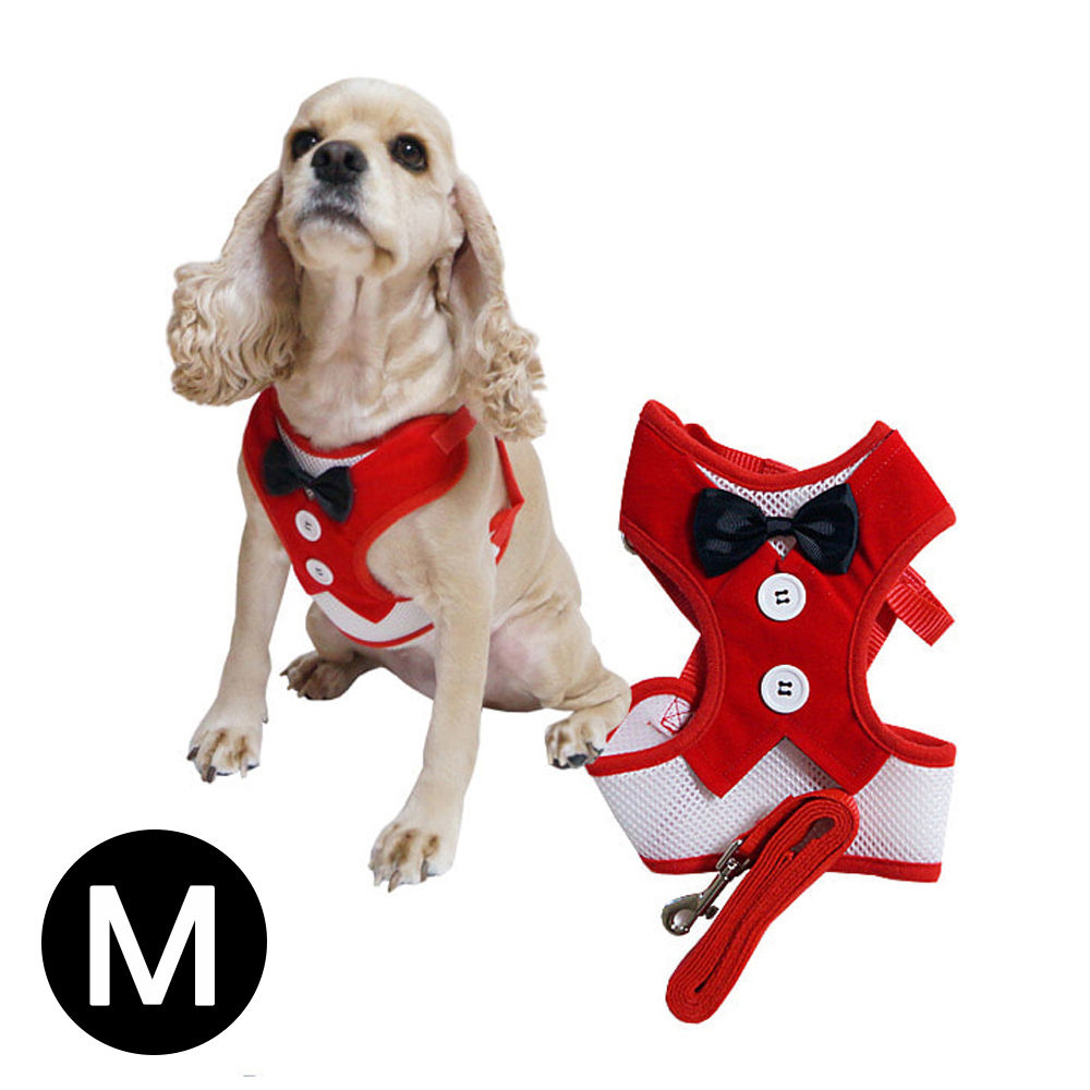 펫투유 우쭈쭈 턱시도 하네스 세트 레드 (M) (강아지 하네스)