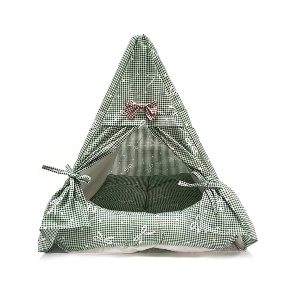퍼피하우스 강아지 삼각 하우스 (체크) (그린)