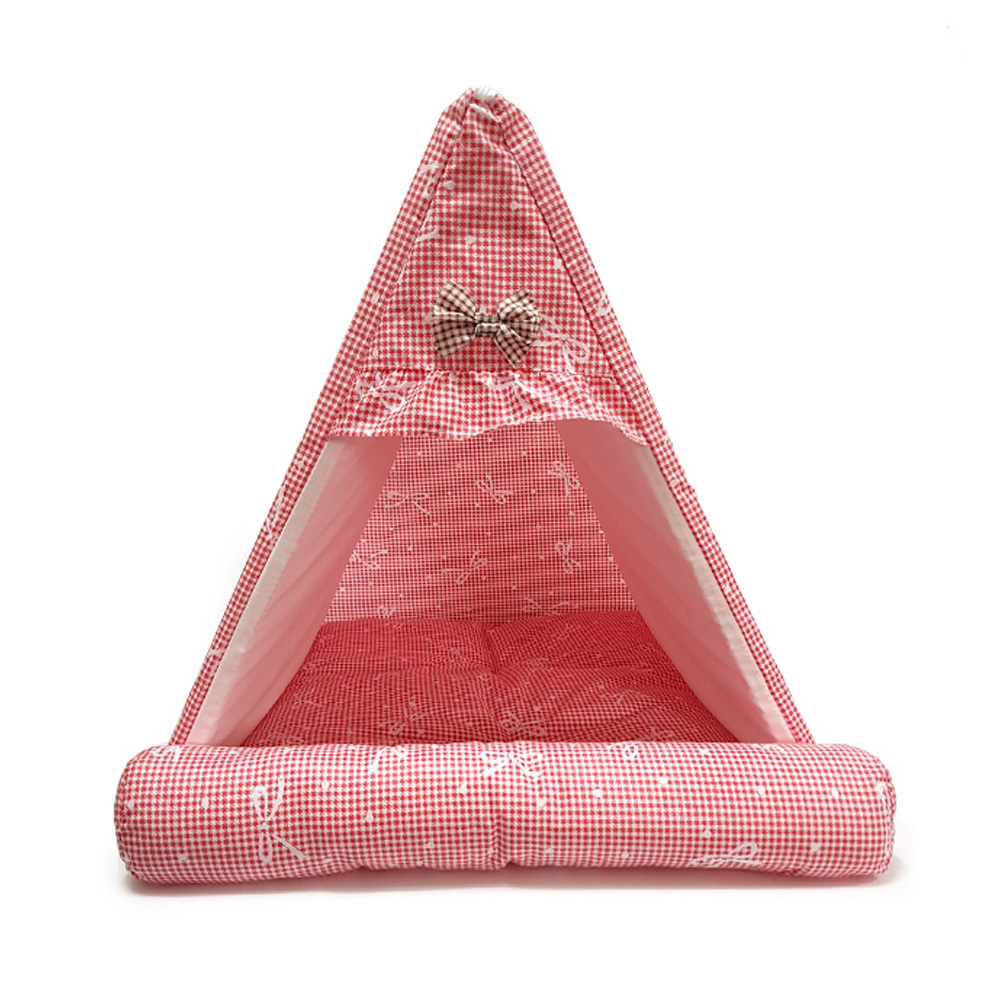 퍼피하우스 강아지 삼각하우스 (체크) (레드)